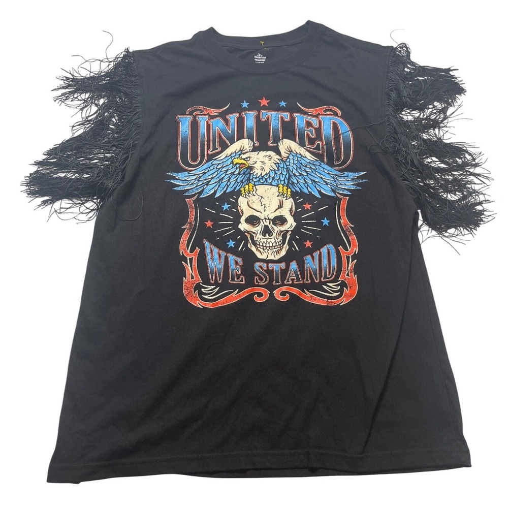 Way to Celebrate Fringe Graphic Tank W L Black Excellent Eagle Skull Patriotic